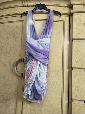 Zara One-Shoulder Ombre Wrap Dress in Lavender, White and Pink